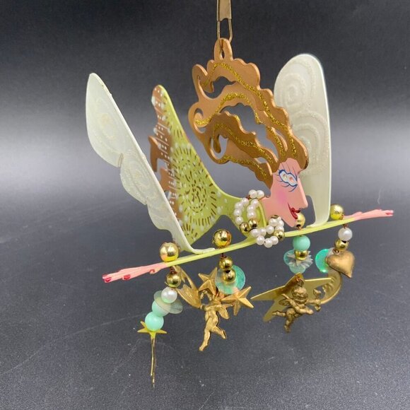 Vintage Signed Karen Rossi for Silvestri Angel in Flight w/Cherubs Ornament - Picture 2 of 9